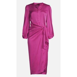 Donna Karan $425 Fuschia Pink Tie Front Midi Dress Sz 10 NWT